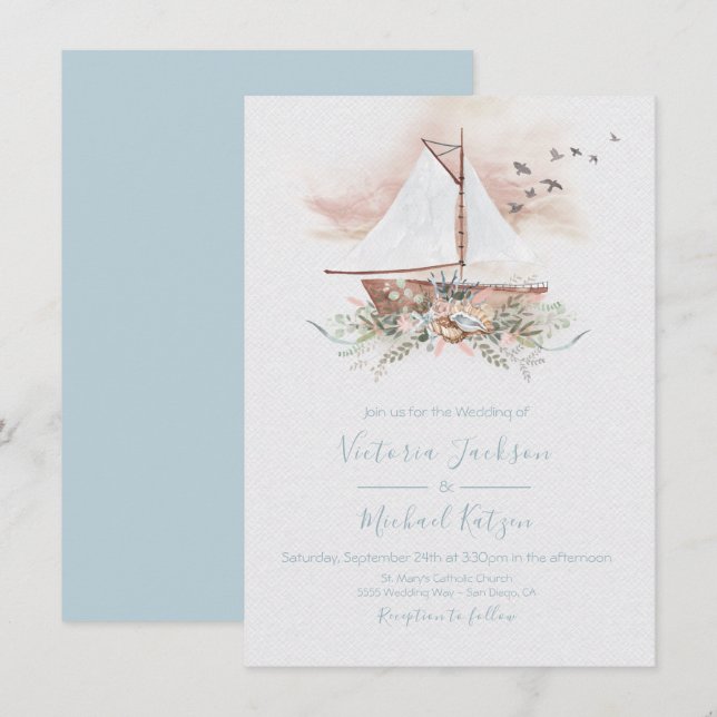 Sailing Boat Nautical Wedding invitations (Front/Back)