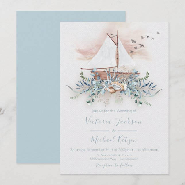 Sailing Boat Nautical Wedding invitations (Front/Back)