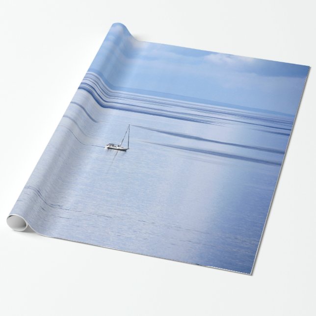 Sailing boat on sea, Nautical, blue water sky Wrapping Paper (Unrolled)
