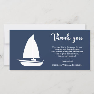 Sailing Boat Sailboat Funeral Nautical Blue White Thank You Card