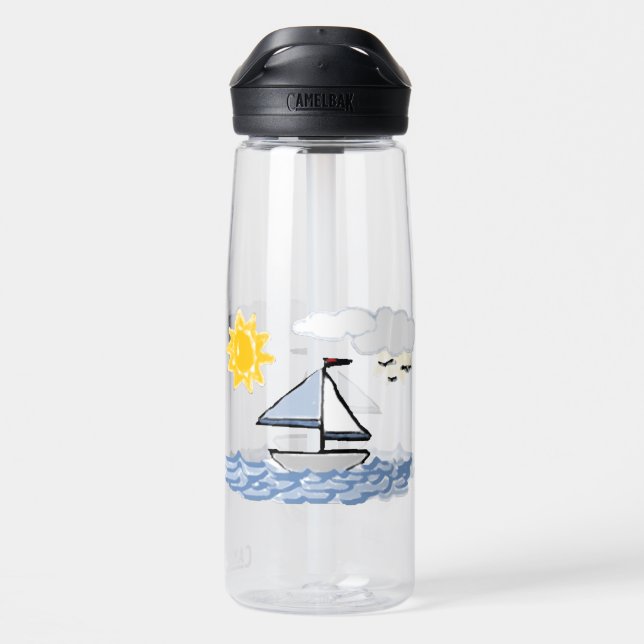 Sailing Boat Sailboats Water Bottle (Back)