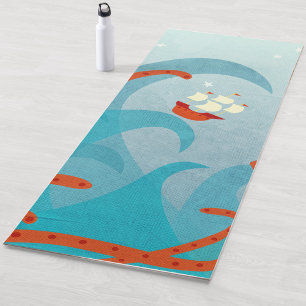 Sailing Boat Sea Monster Fun Yoga Mat