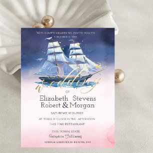 Sailing Boat Sea stars Wedding Invitation