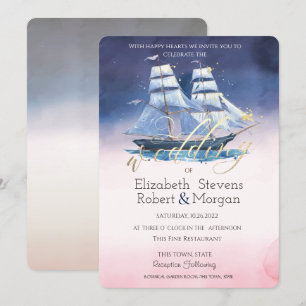 Sailing Boat Sea stars Wedding Invitation