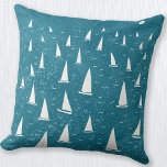 Sailing Boat Seascape Cushion<br><div class="desc">A sailing boat race on a teal green ocean.  Perfect for your favourite sailor,  yacht racer,  and regatta fan.  Original nautical art by Nic Squirrell.</div>