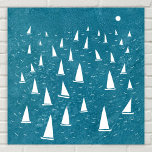 Sailing Boat Seascape Poster<br><div class="desc">A sailing boat race on a teal green ocean.  Perfect for your favourite sailor,  yacht racer,  and regatta fan.  Original nautical art by Nic Squirrell.</div>