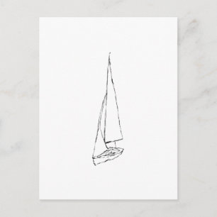 Sailing boat. Sketch in Black and White. Postcard