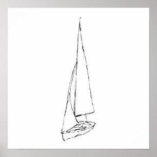 Sailing boat. Sketch in Black and White. Poster