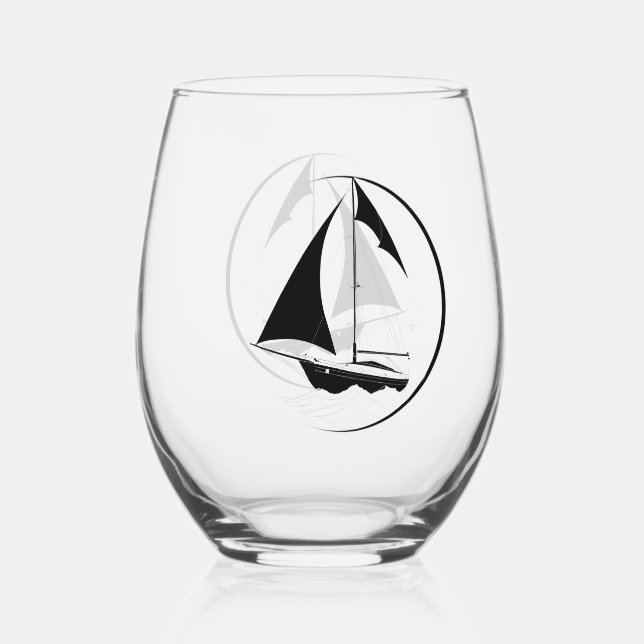 Sailing boat stemless wine glass (Front)