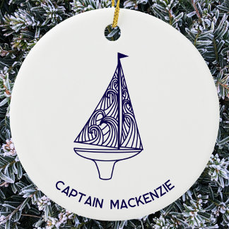Sailing Boat Yacht Captain Name Ceramic Tree Decoration