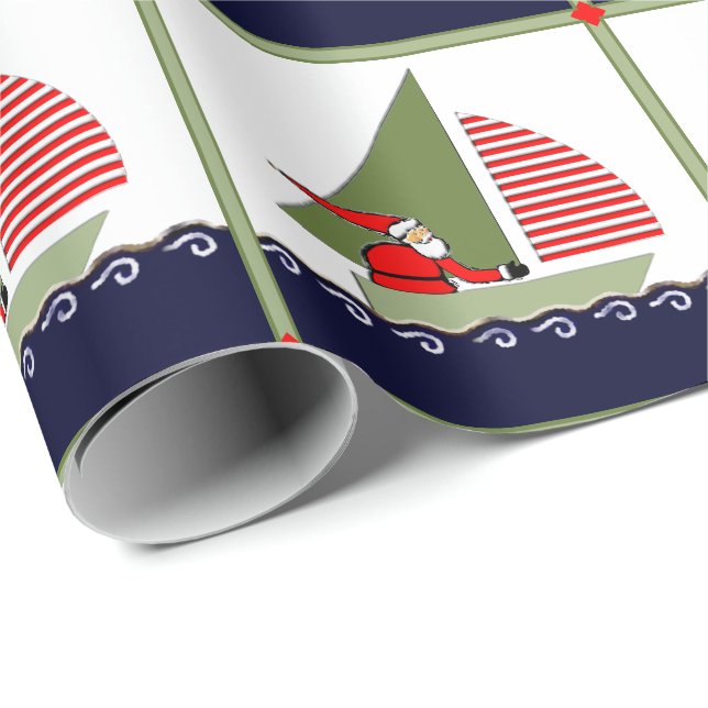 Sailing Boating Christmas Holiday Gift Wrapping Paper (Roll Corner)