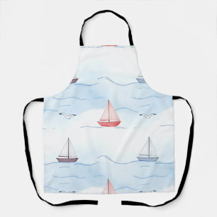 Sailing Boats and Seagulls Seamless Pattern Apron