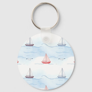 Sailing Boats and Seagulls Seamless Pattern Key Ring