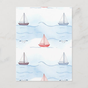 Sailing Boats and Seagulls Seamless Pattern Postcard