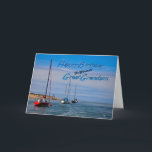 Sailing boats at anchor birthday Great Grandson Card<br><div class="desc">A row of sailing boats at anchor on a calm sea.</div>