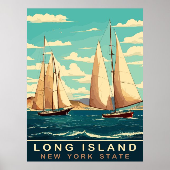 Sailing Boats at Long Island, NY, Travel Poster (Front)