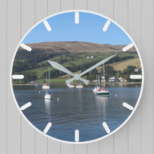 Sailing Boats in a Bay in Sunny Scotland. Large Clock