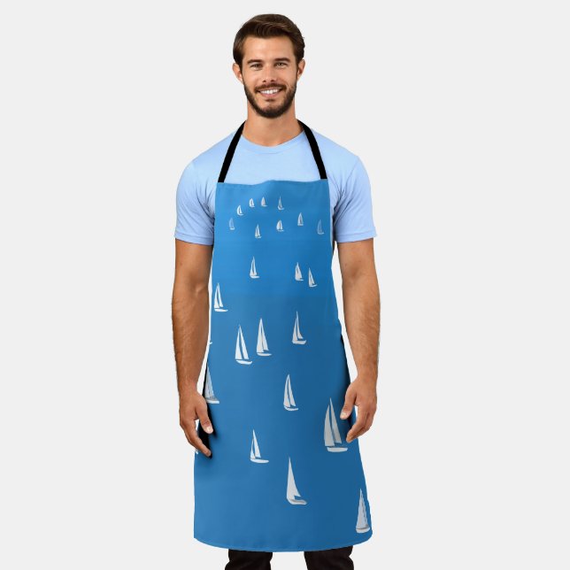 Sailing Boats in deep blue Sea - Regatta Sailboats Apron (Worn)