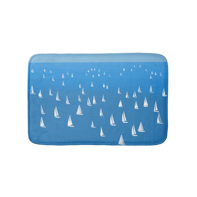 Sailing Boats in deep blue Sea - Regatta Sailboats Bath Mat (Front)