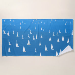 Sailing Boats in deep blue Sea - Regatta Sailboats Beach Towel