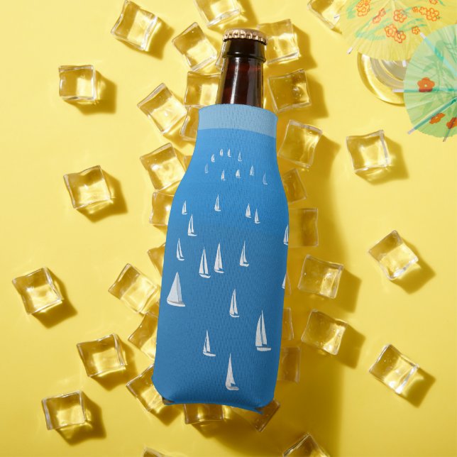 Sailing Boats in deep blue Sea - Regatta Sailboats Bottle Cooler (In Situ Summer)