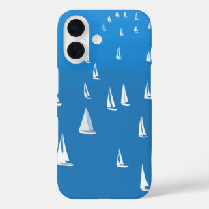 Sailing Boats in deep blue Sea - Regatta Sailboats iPhone 16 Case