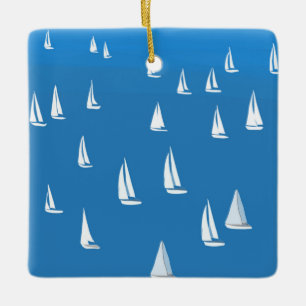 Sailing Boats in deep blue Sea - Regatta Sailboats Ceramic Ornament