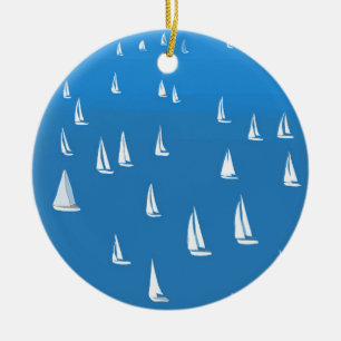 Sailing Boats in deep blue Sea - Regatta Sailboats Ceramic Tree Decoration