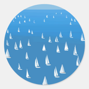 Sailing Boats in deep blue Sea - Regatta Sailboats Classic Round Sticker