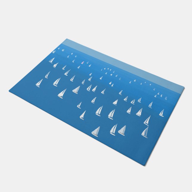 Sailing Boats in deep blue Sea - Regatta Sailboats Doormat (Angled)