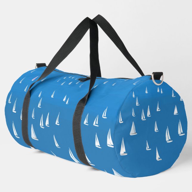 Sailing Boats in deep blue Sea - Regatta Sailboats Duffle Bag (Left Corner)