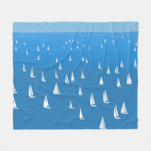 Sailing Boats in deep blue Sea - Regatta Sailboats Fleece Blanket
