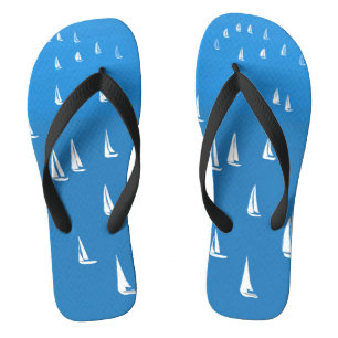 Sailing Boats in deep blue Sea - Regatta Sailboats Flip Flops