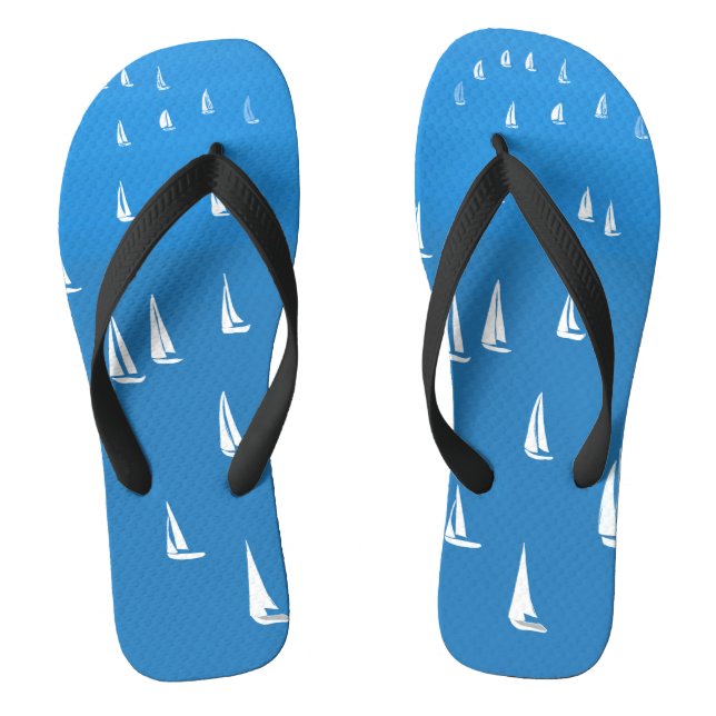 Sailing Boats in deep blue Sea - Regatta Sailboats Flip Flops (Footbed)