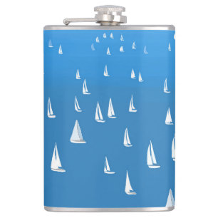 Sailing Boats in deep blue Sea - Regatta Sailboats Hip Flask