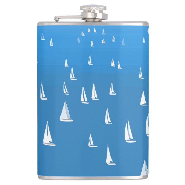 Sailing Boats in deep blue Sea - Regatta Sailboats Hip Flask (Front)