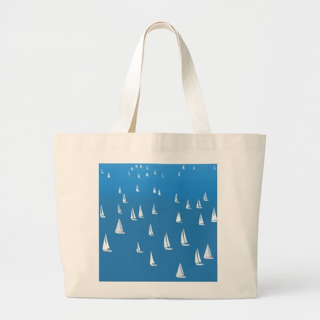 Sailing Boats in deep blue Sea - Regatta Sailboats Large Tote Bag (Front)