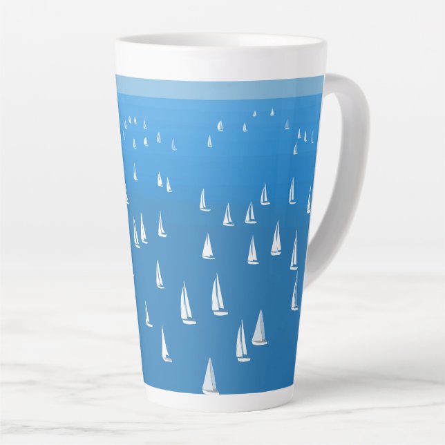 Sailing Boats in deep blue Sea - Regatta Sailboats Latte Mug (Right Angle)