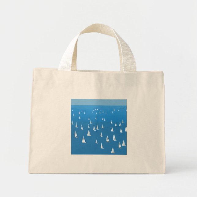 Sailing Boats in deep blue Sea - Regatta Sailboats Mini Tote Bag (Front)
