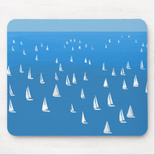 Sailing Boats in deep blue Sea - Regatta Sailboats Mouse Mat
