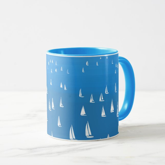 Sailing Boats in deep blue Sea - Regatta Sailboats Mug (Front Right)