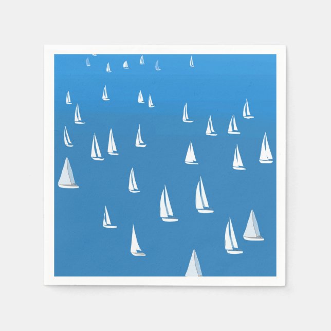 Sailing Boats in deep blue Sea - Regatta Sailboats Napkin (Front)