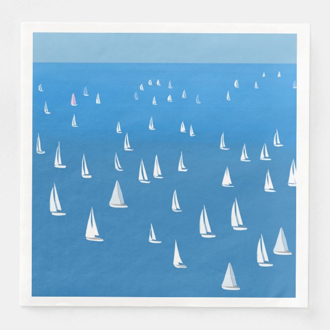 Sailing Boats in deep blue Sea - Regatta Sailboats Napkin (Front)