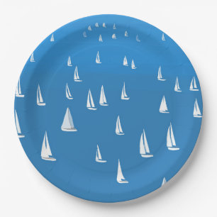 Sailing Boats in deep blue Sea - Regatta Sailboats Paper Plate