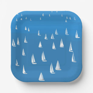 Sailing Boats in deep blue Sea - Regatta Sailboats Paper Plate