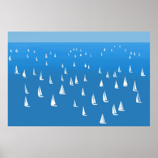 Sailing Boats in deep blue Sea - Regatta Sailboats Poster (Front)