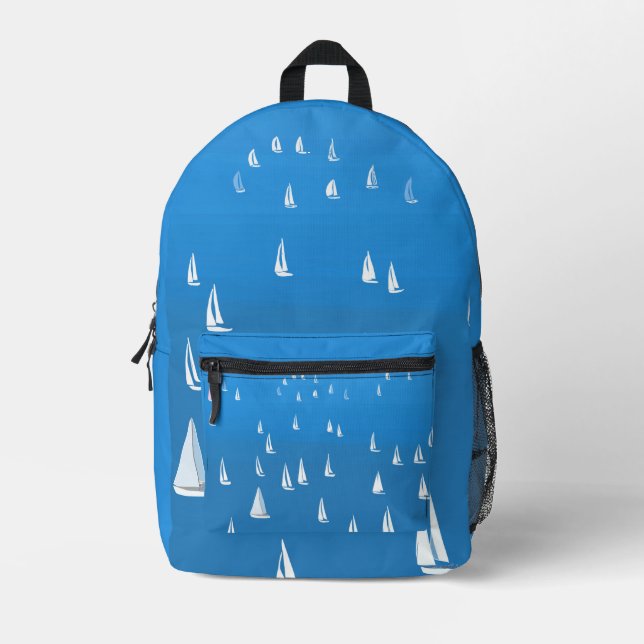Sailing Boats in deep blue Sea - Regatta Sailboats Printed Backpack (Front)