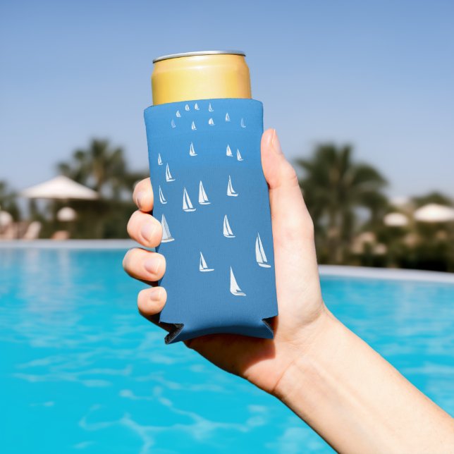 Sailing Boats in deep blue Sea - Regatta Sailboats Seltzer Can Cooler (In Situ Pool)