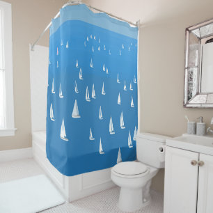 Sailing Boats in deep blue Sea - Regatta Sailboats Shower Curtain