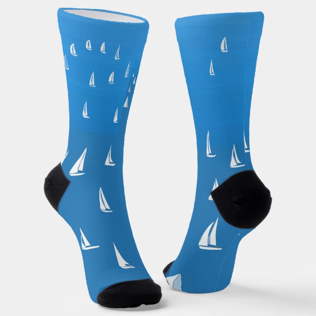 Sailing Boats in deep blue Sea - Regatta Sailboats Socks (Angled)